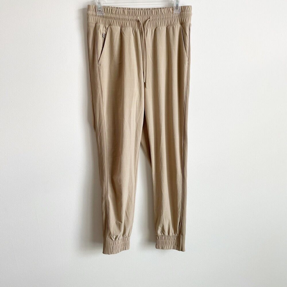 Athleta Size 4 Brooklyn Textured Jogger Drawstring Athleisure Windowpane Taupe